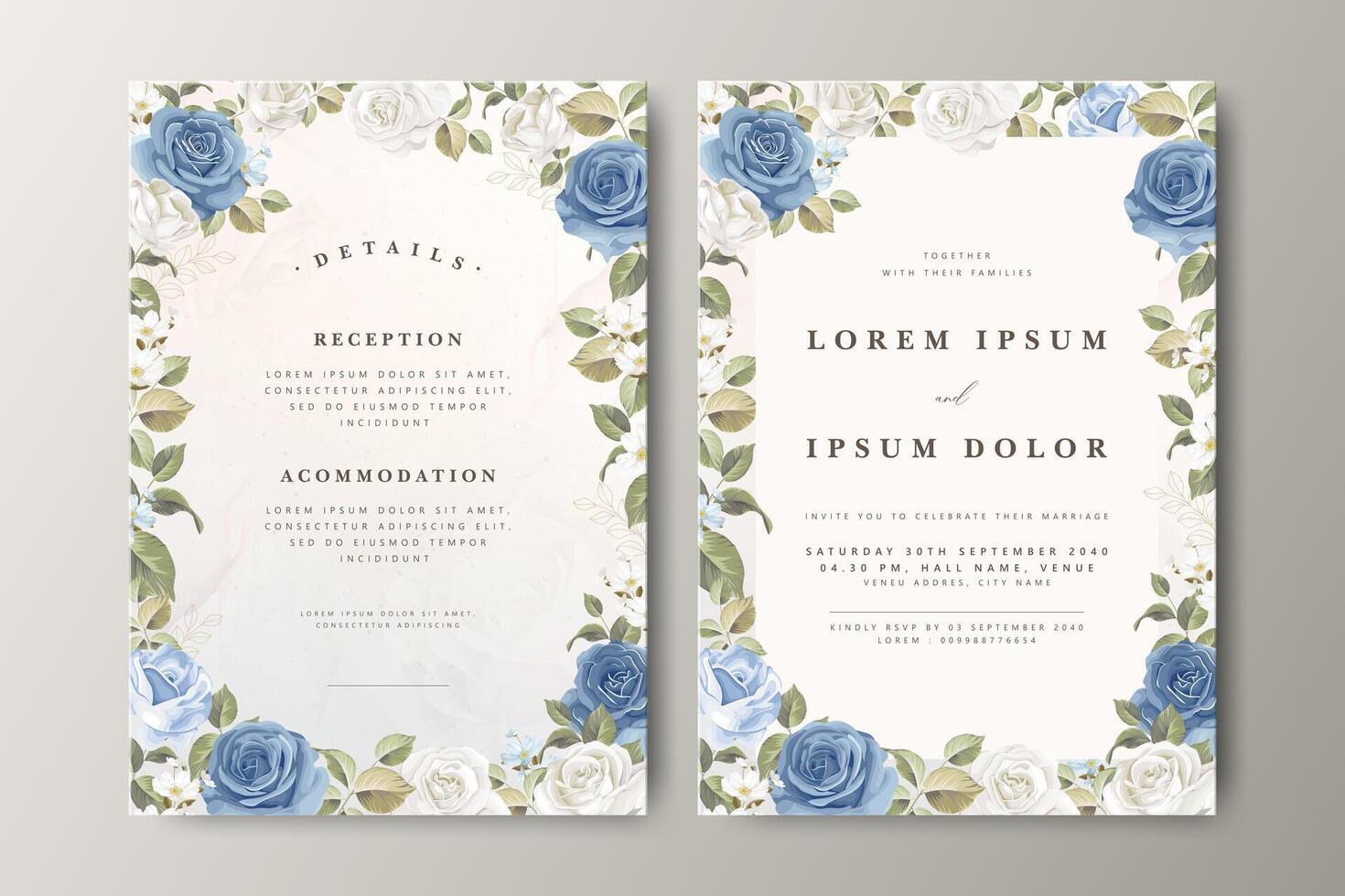 Beautiful wedding invitation card set with floral partition design vector