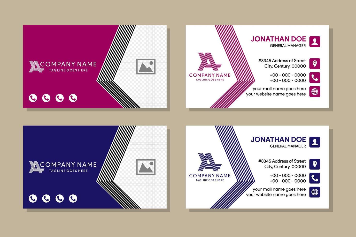collection of Red and Blue Geometric Name Card Template on horizontal layout design. white background. vector