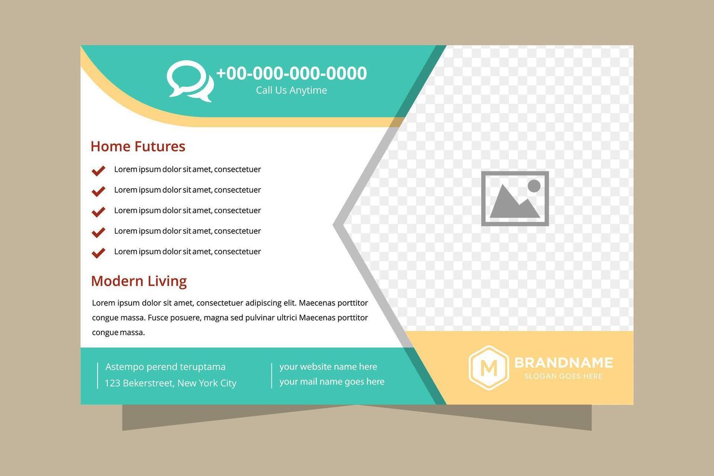 Illustration for your business presentations. Brochure or flyer. horizontal layout. soft green and brown color. right side for place of photo. vector