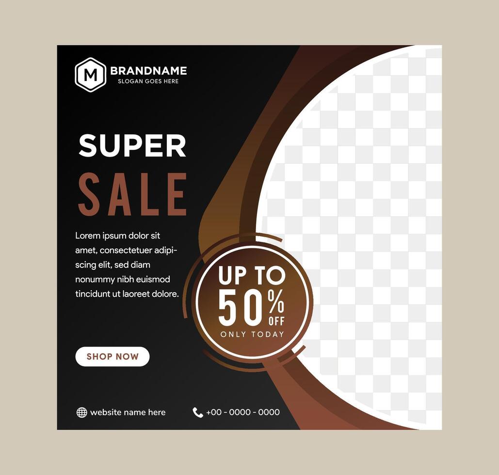 collection of super sale Social Media Banner Template with combination brown and black colors. the illustration on square layout with half circle for place of photo vector