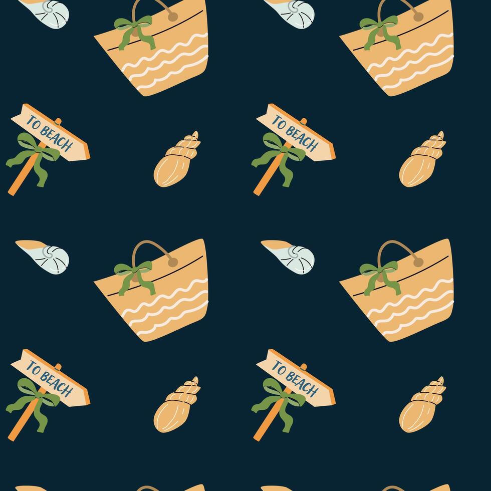 Summer vacation stickers with shells and beach signs for creative design vector