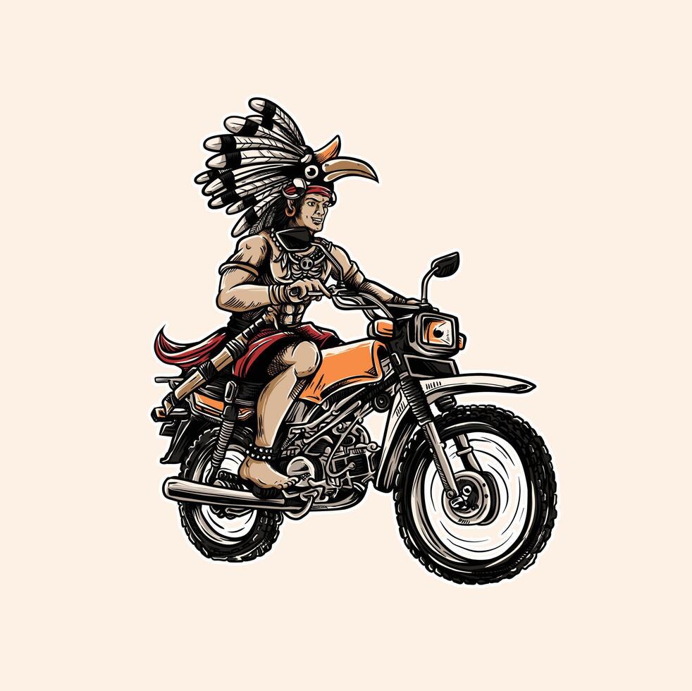 A man riding a motorcycle with an indian headdress vector