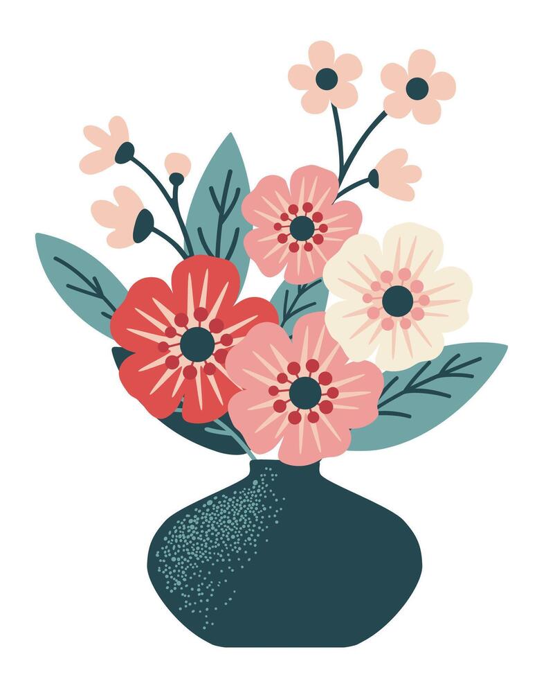 Spring Flowers in Ceramic Vase vector