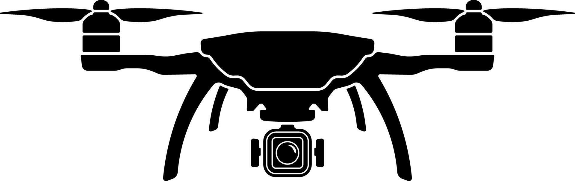 Black icon of drone or quadcopter with camera. vector