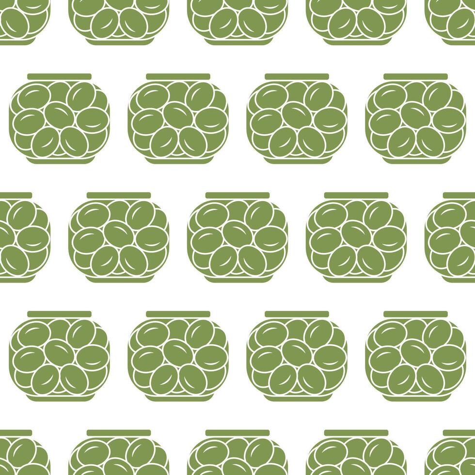 Jar of preserved olives. Seamless pattern. vector