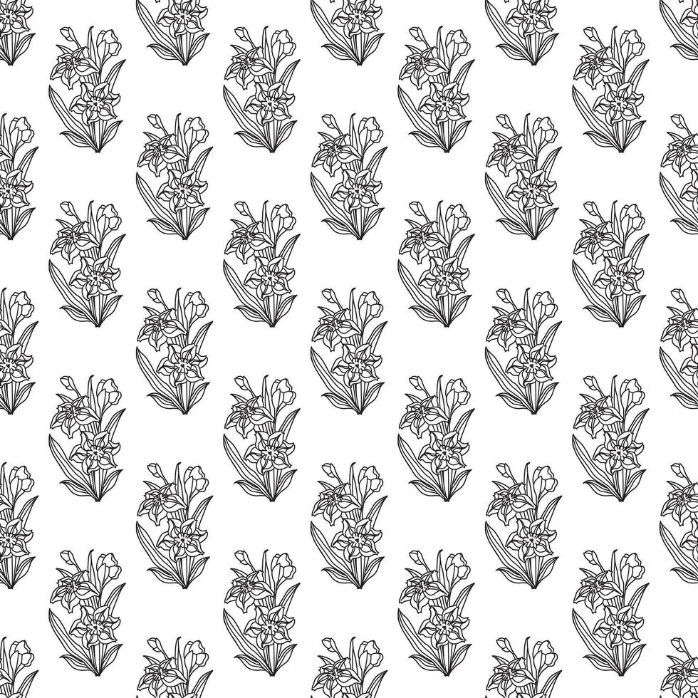 Branch with flowers in doodle style. Seamless pattern. illustration. vector