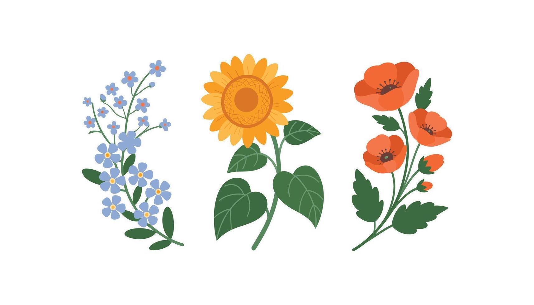 set of spring Easter flowers, flat style isolated on white background. vector