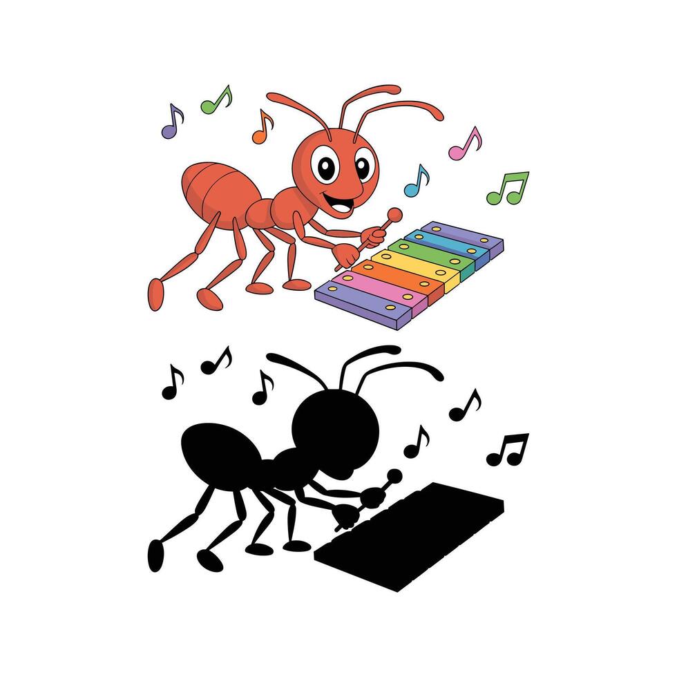 Happy Ant Playing a Colorful Xylophone on white background vector