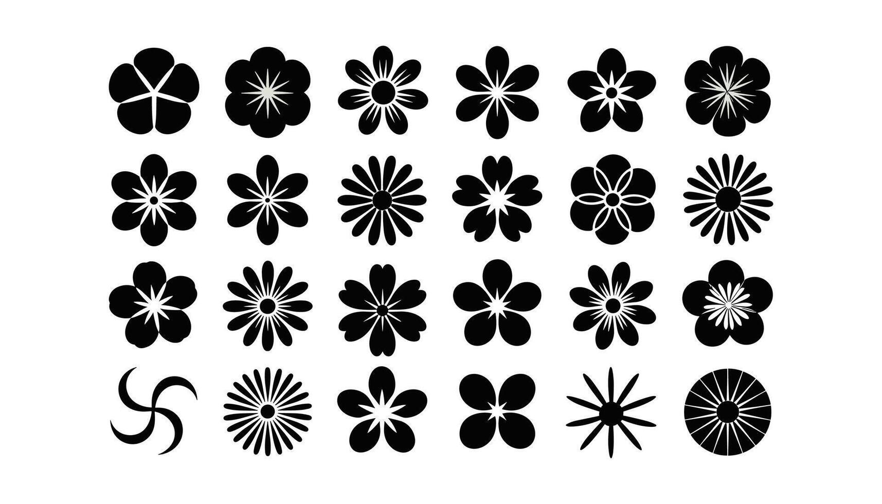 Black flower set feature abstract floral design silhouettes, and geometric patterns vector