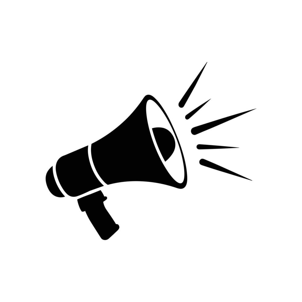 Black and white megaphone silhouette icon for communication and announcement vector