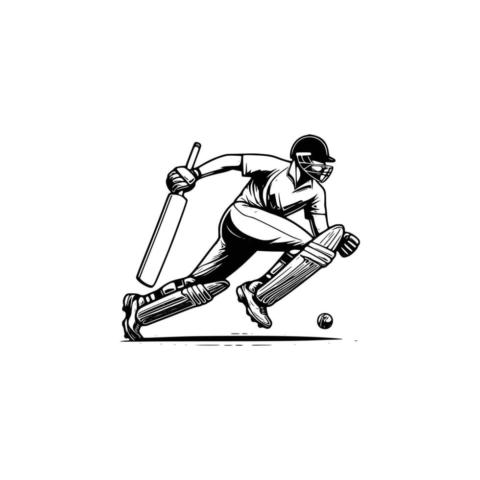 A black and white illustration of a man playing cricket vector