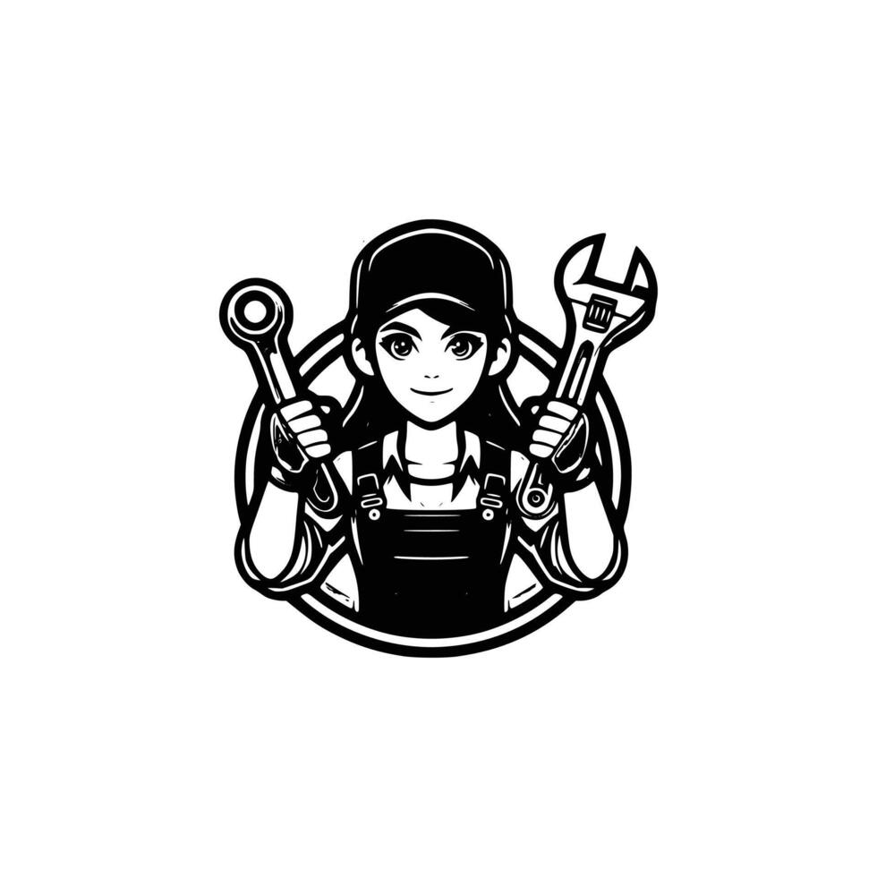 A woman with a wrench in her hand vector