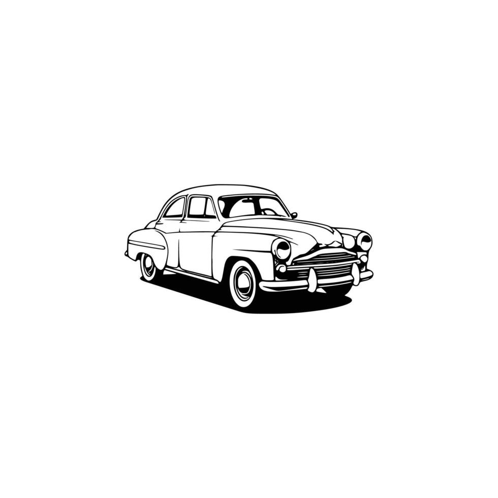 A black and white drawing of a classic car vector