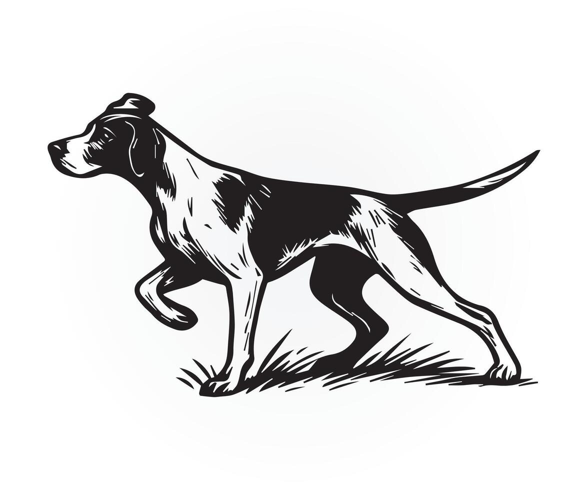 pointer dog illustration, a black and white drawing of a dog running graphics art vector