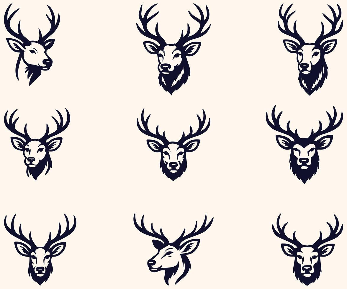 set of deer head silhouette, deer head icon set, illustration vector