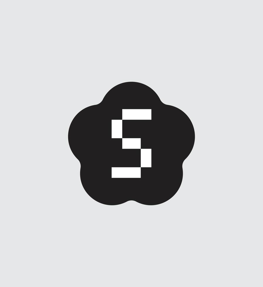 a black and white pixelated logo of a flower vector
