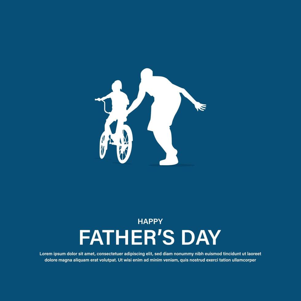 Happy father's day with silhouette of dad and daughter on the memory with blue banner template background vector