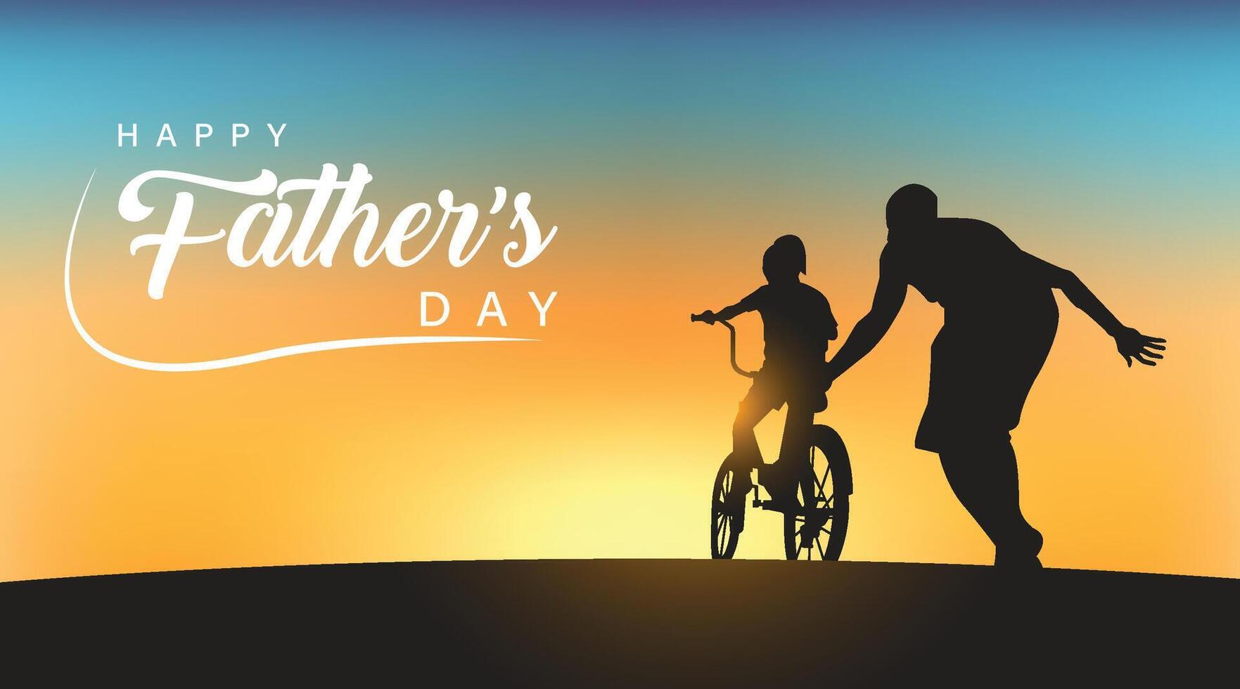 father's day banner template with silhouette of father and daughter with sunset light on the warm background of memory vector