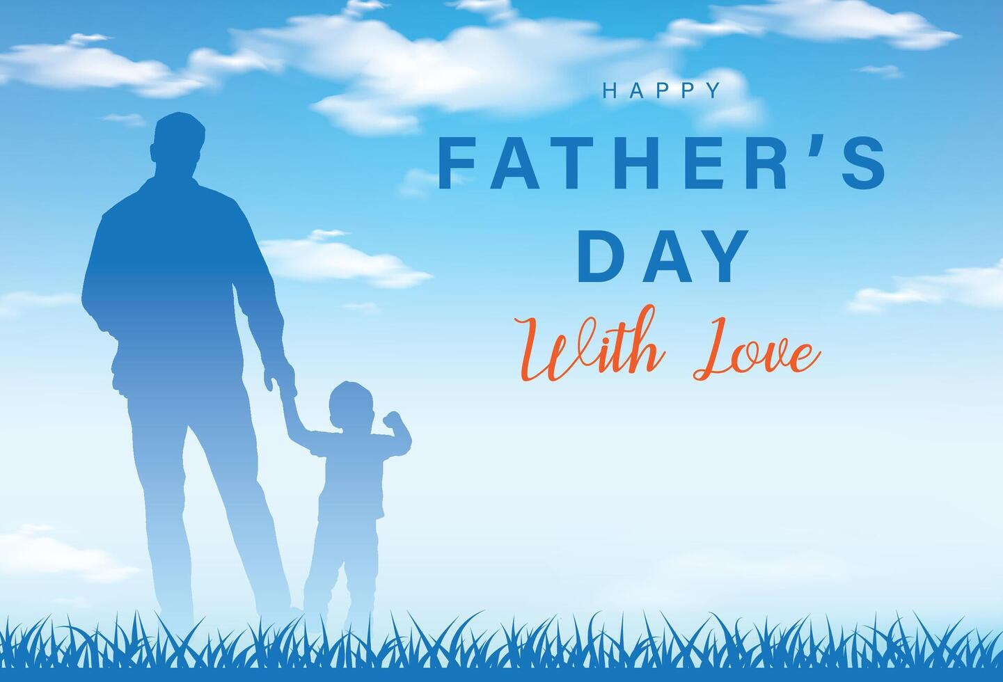 father's day with silhouette of dad and son on the memory of childhood with blue banner template backgroun vector