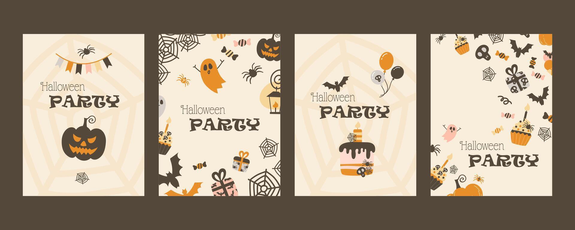 Cute Halloween party invitation set. vector