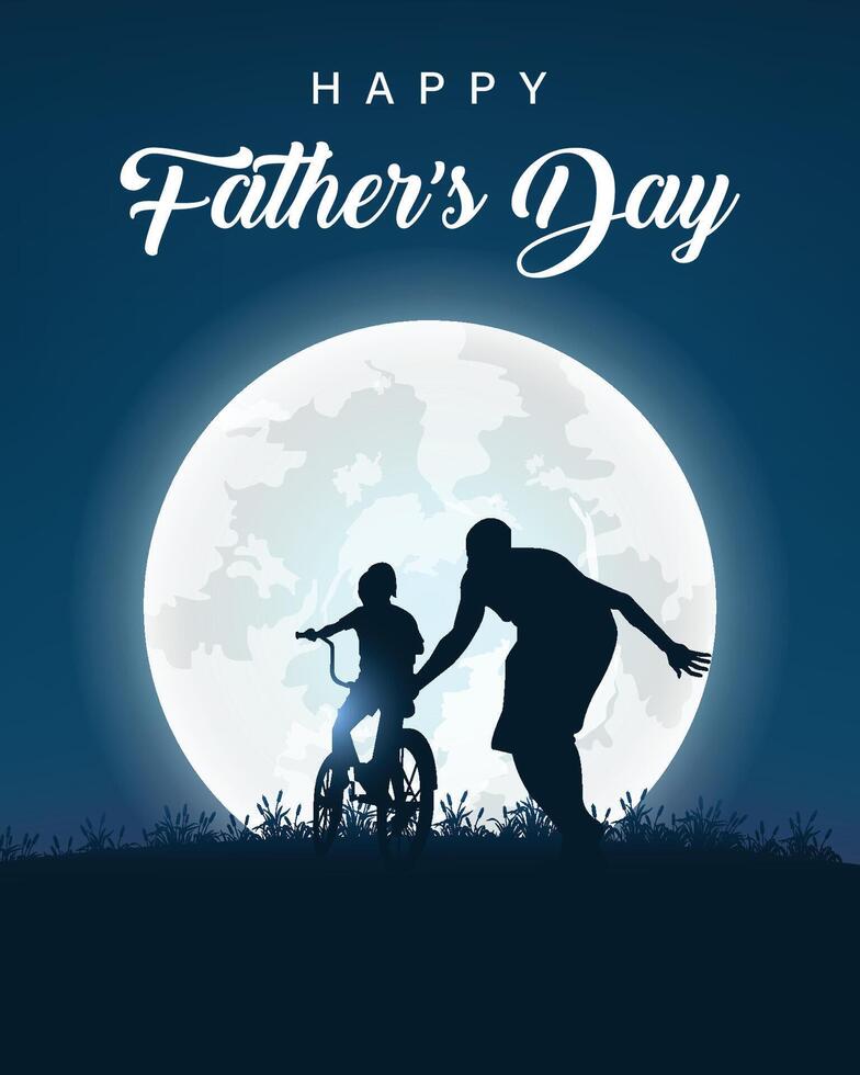 Happy father's day with silhouette of dad and daughter on the memory of childhood with blue banner template background vector