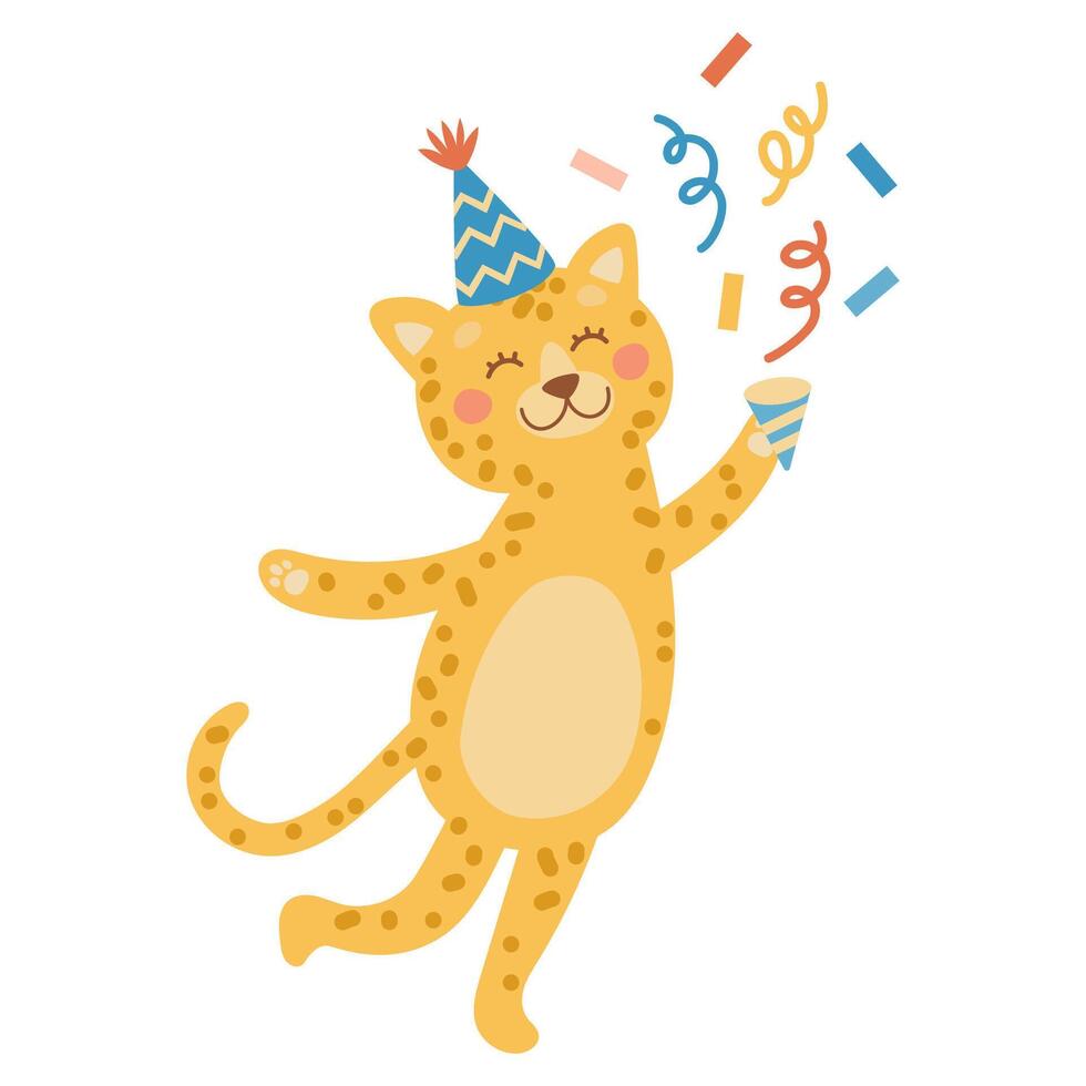 Cute colorful birthday leopard. Animal character. vector