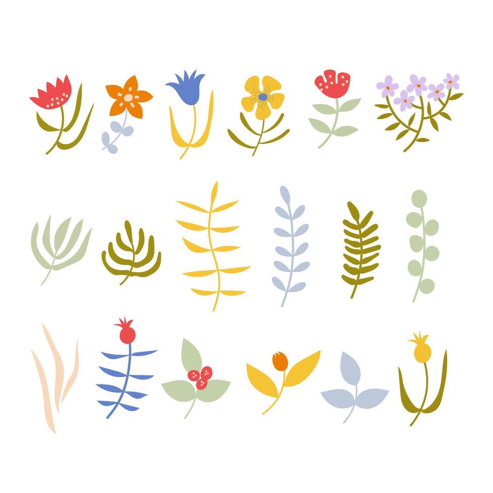 Colorful abstract flower set isolated. vector
