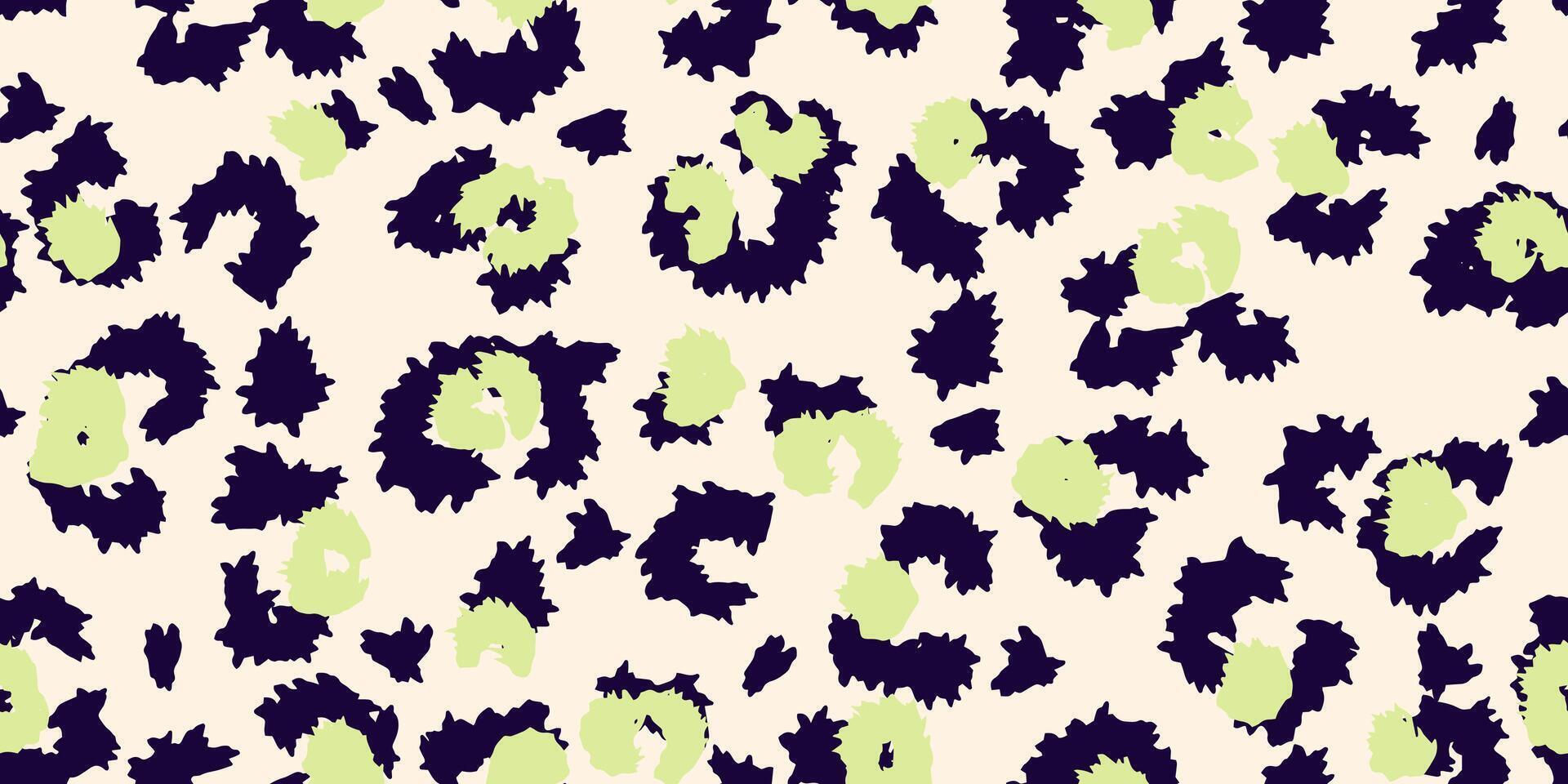 Seamless abstract leopard print pattern with light background and playful black and green spots. Trendy design perfect for fashion, textile, packaging, and modern branding projects vector