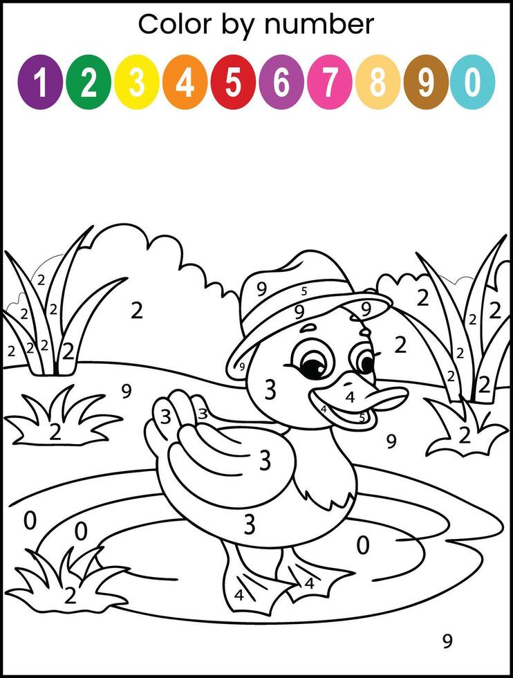 Color by Number Duckling Activity Page vector
