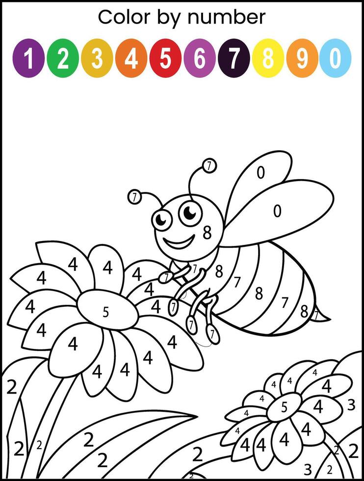 Color by Number Bee and Flowers vector
