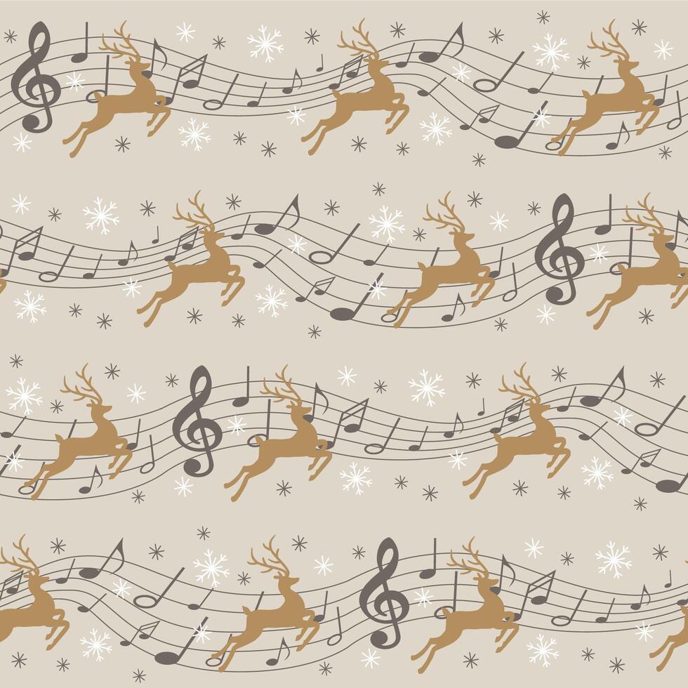 Seamless Christmas Music Notes And Reindeer For Gift Wrap Paper And Fabric Print vector