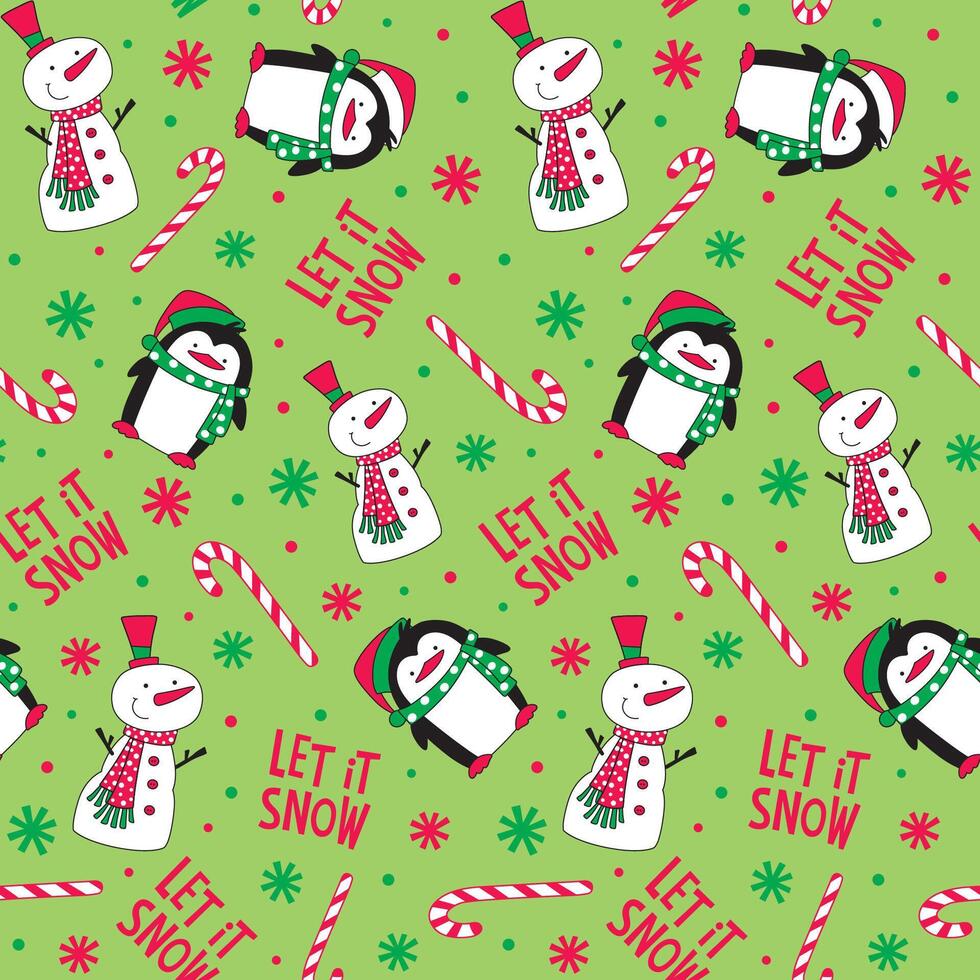 Seamless Christmas Pattern On Green Background vector