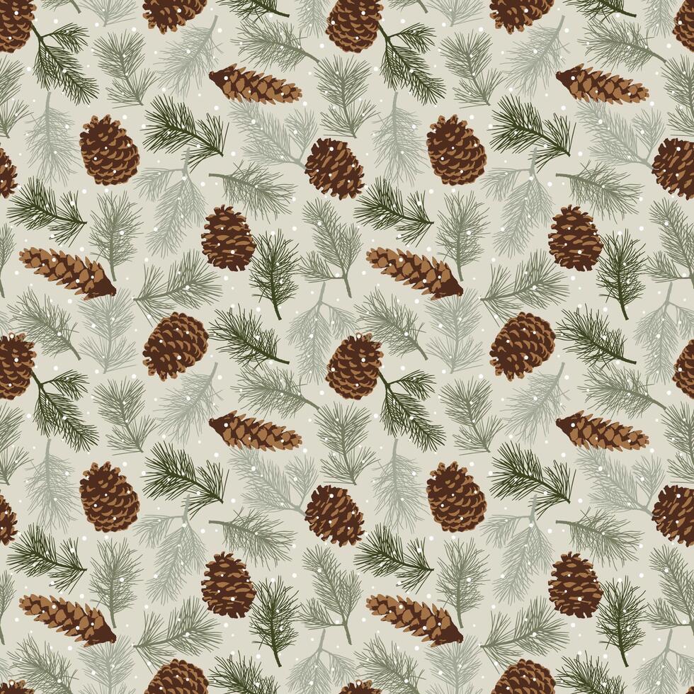 Seamless Christmas Pine Cone With Fir And Berries On Natural Background For Gift Wrap Paper And Fabric Print vector