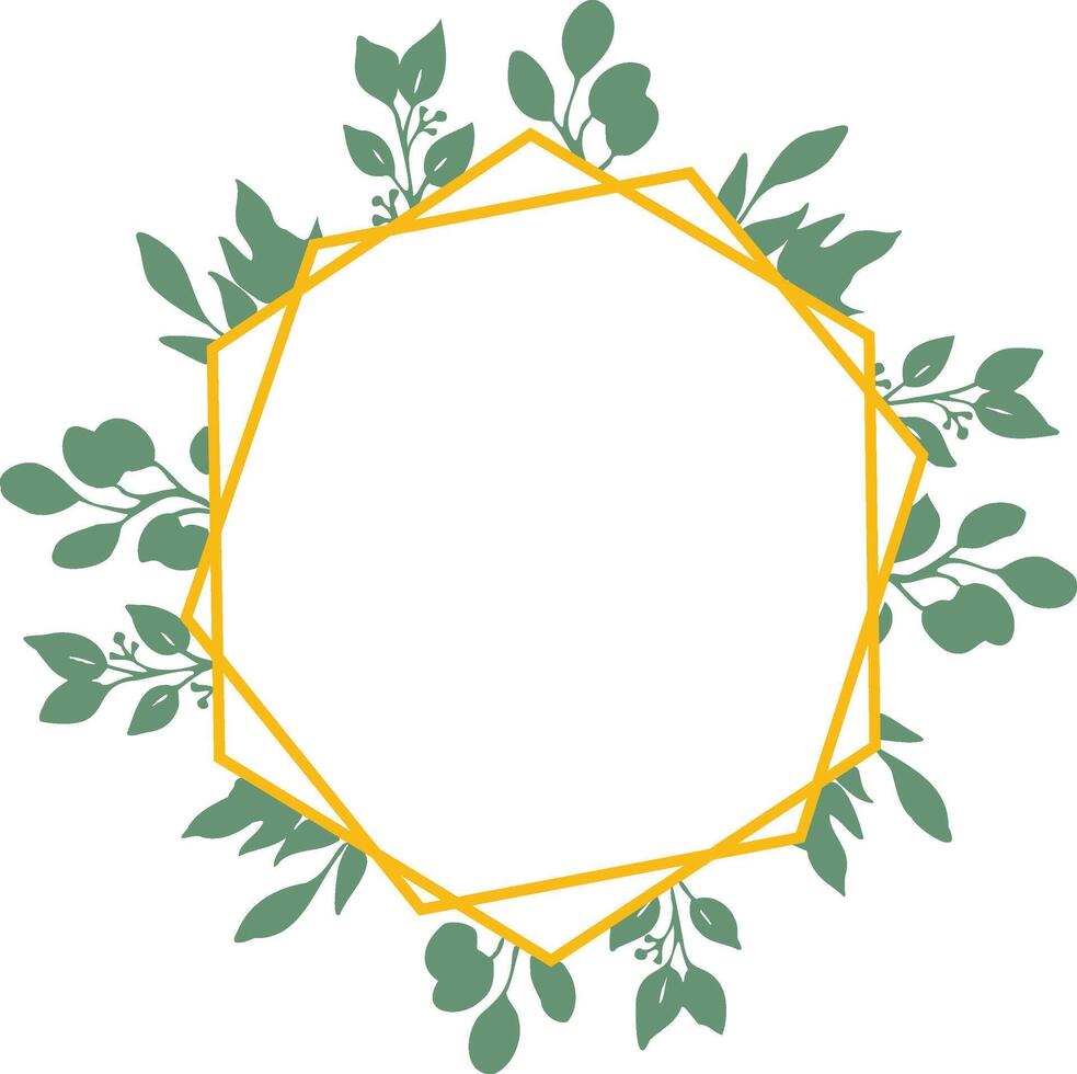 Geometric floral frame with green leaves. vector