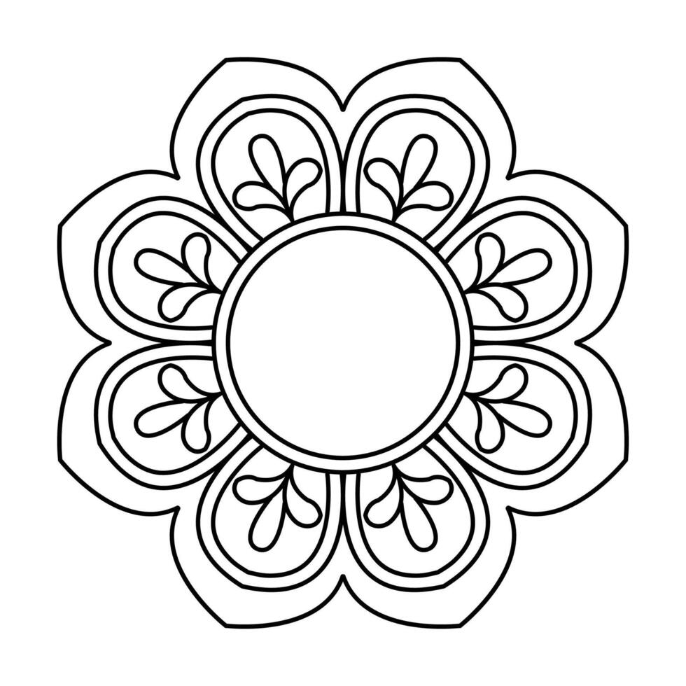 Abstract Flowing Patterns Mandala in Black and White Coloring Book Page vector