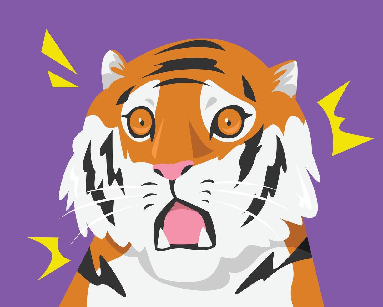 Illustration of tiger face shocked. Cartoon flat illustration. vector