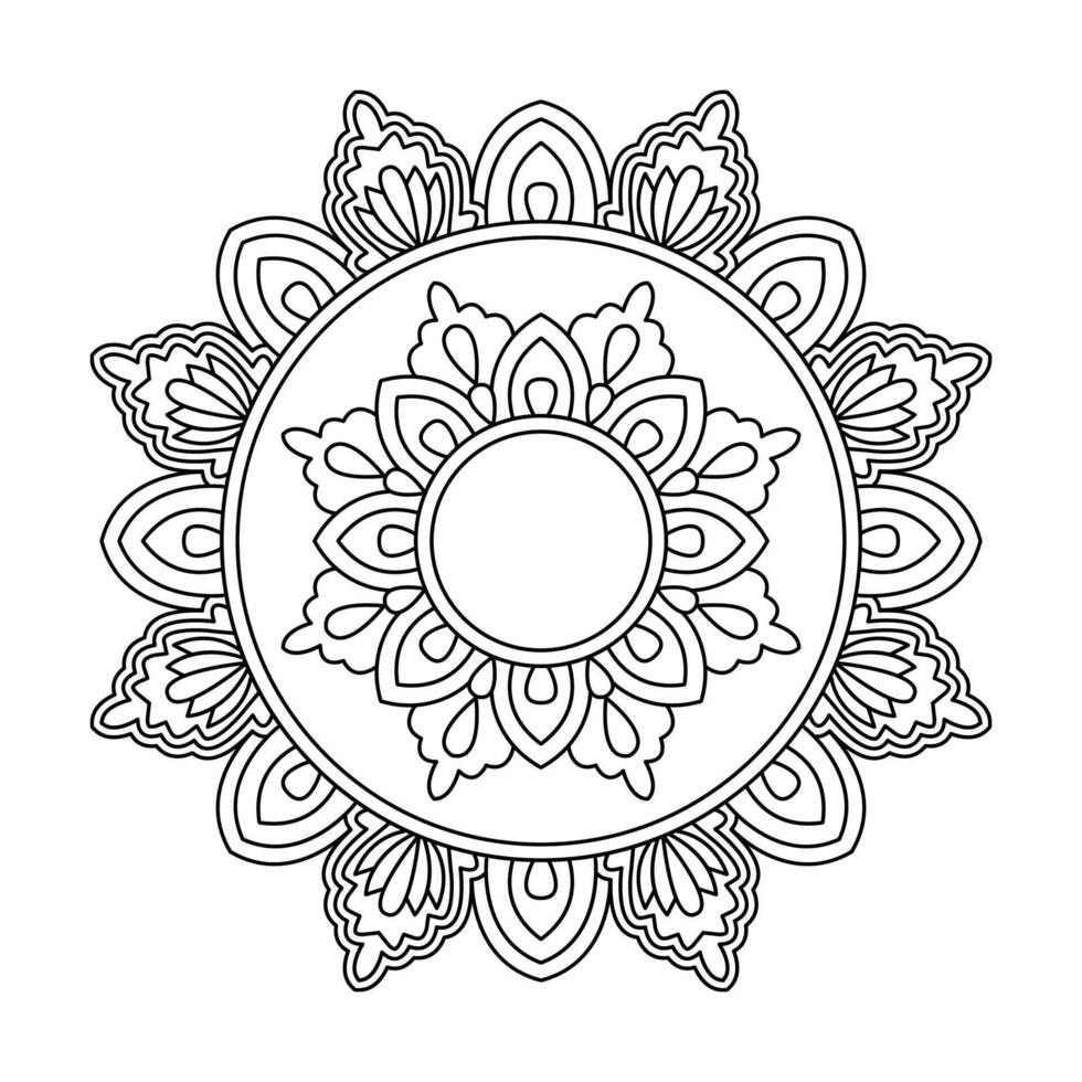 Handcrafted Botanical Swirl Mandala in Black and White Coloring Book Page vector