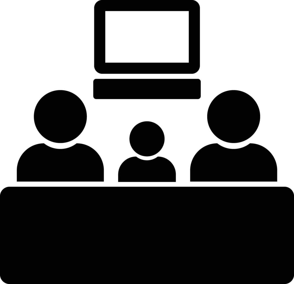 Family are watching TV icon. black icon isolated on white background. people sitting at a table. Symbol for your web site design, logo, app, UI. illustration, vector
