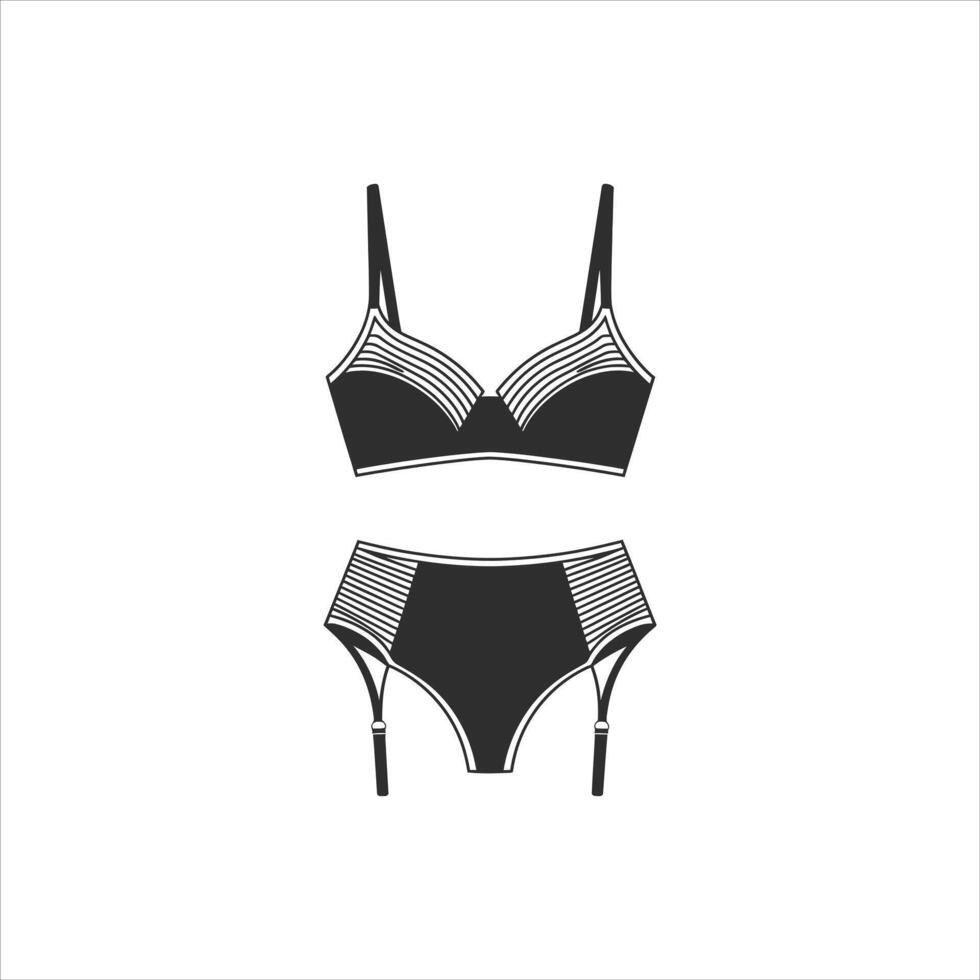 Lingerie Silhouette Set Bra and Panties Icon in Black vector