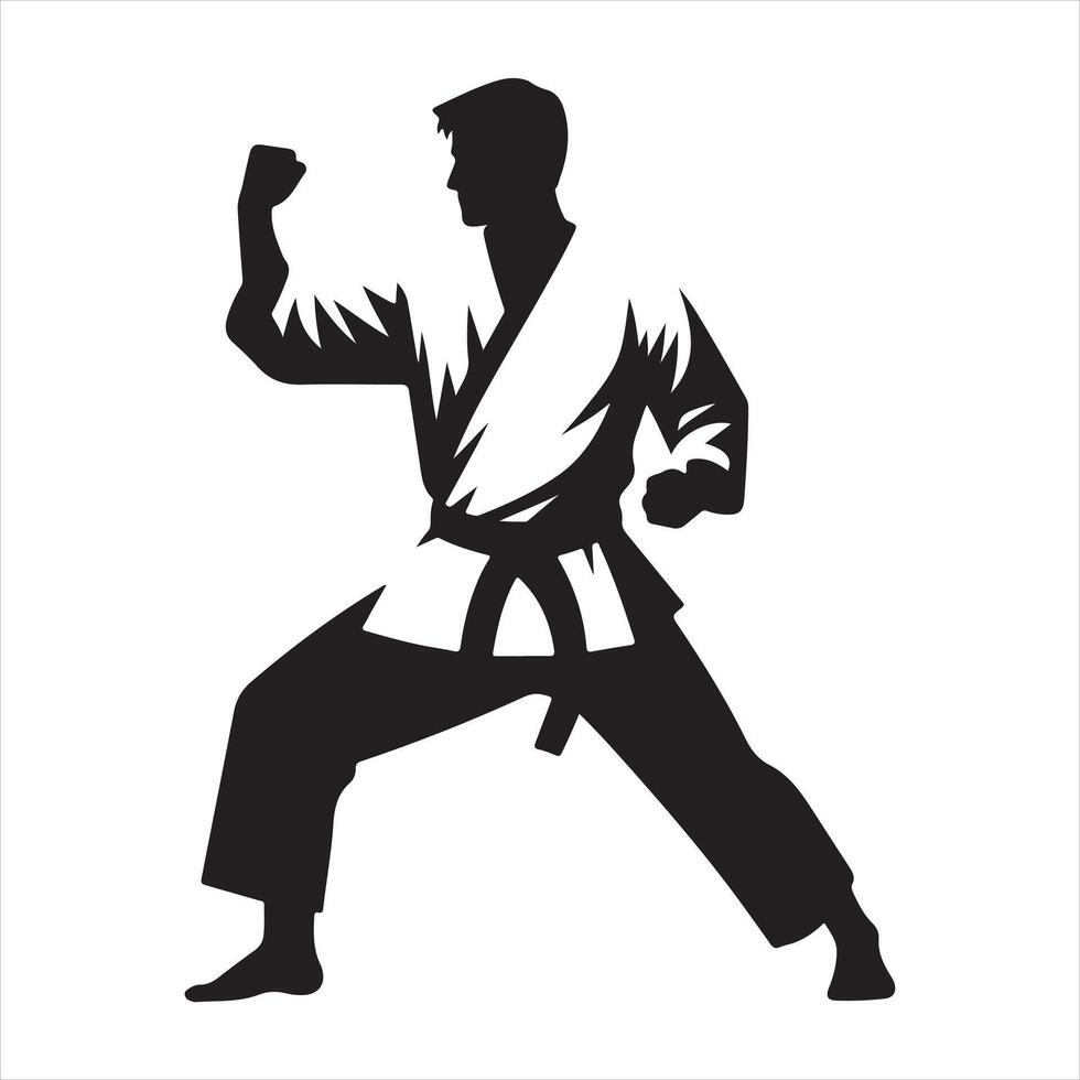 A karate man black silhouette on white background vector