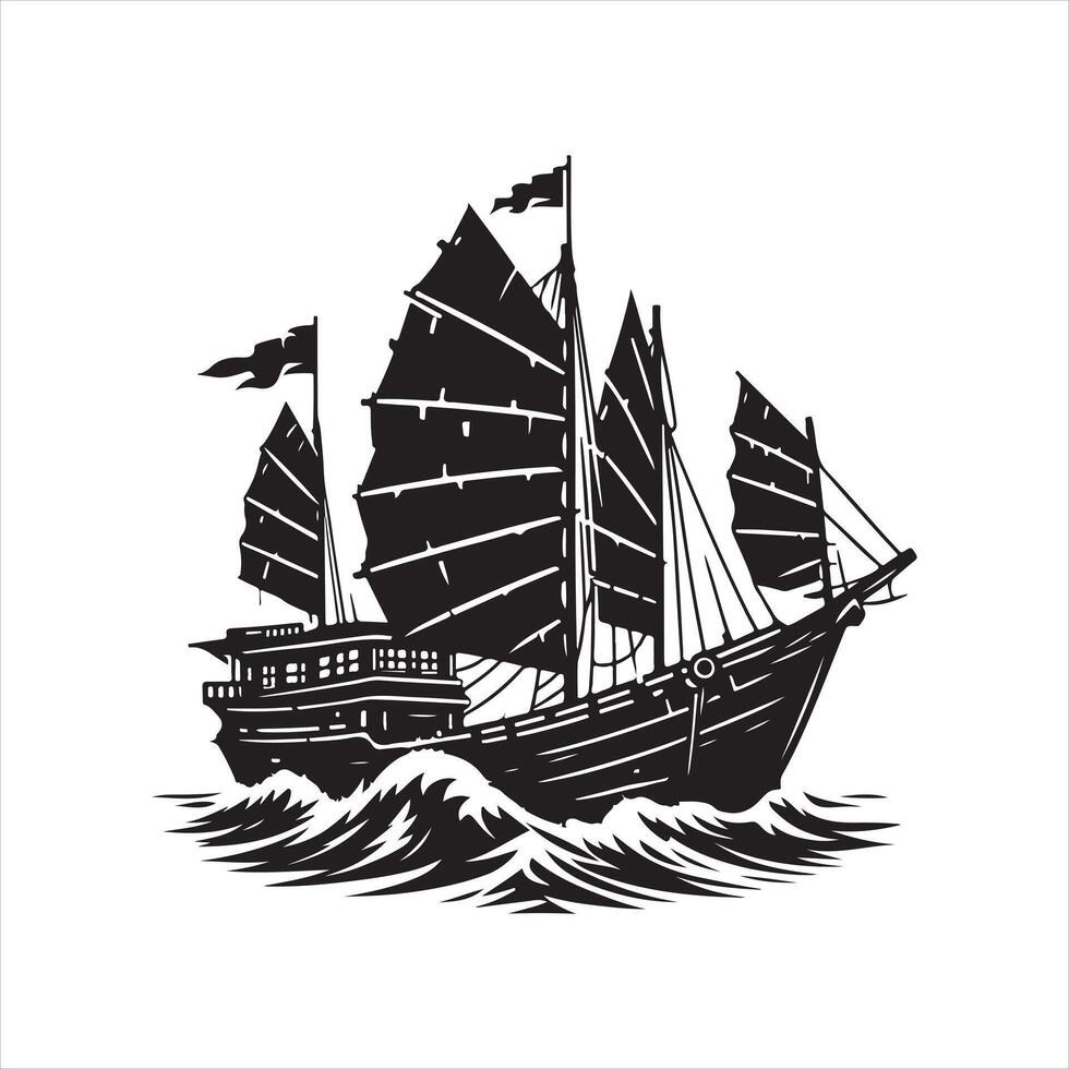 Junk Boat Cutout Silhouette for Crafts and Laser Cutting vector