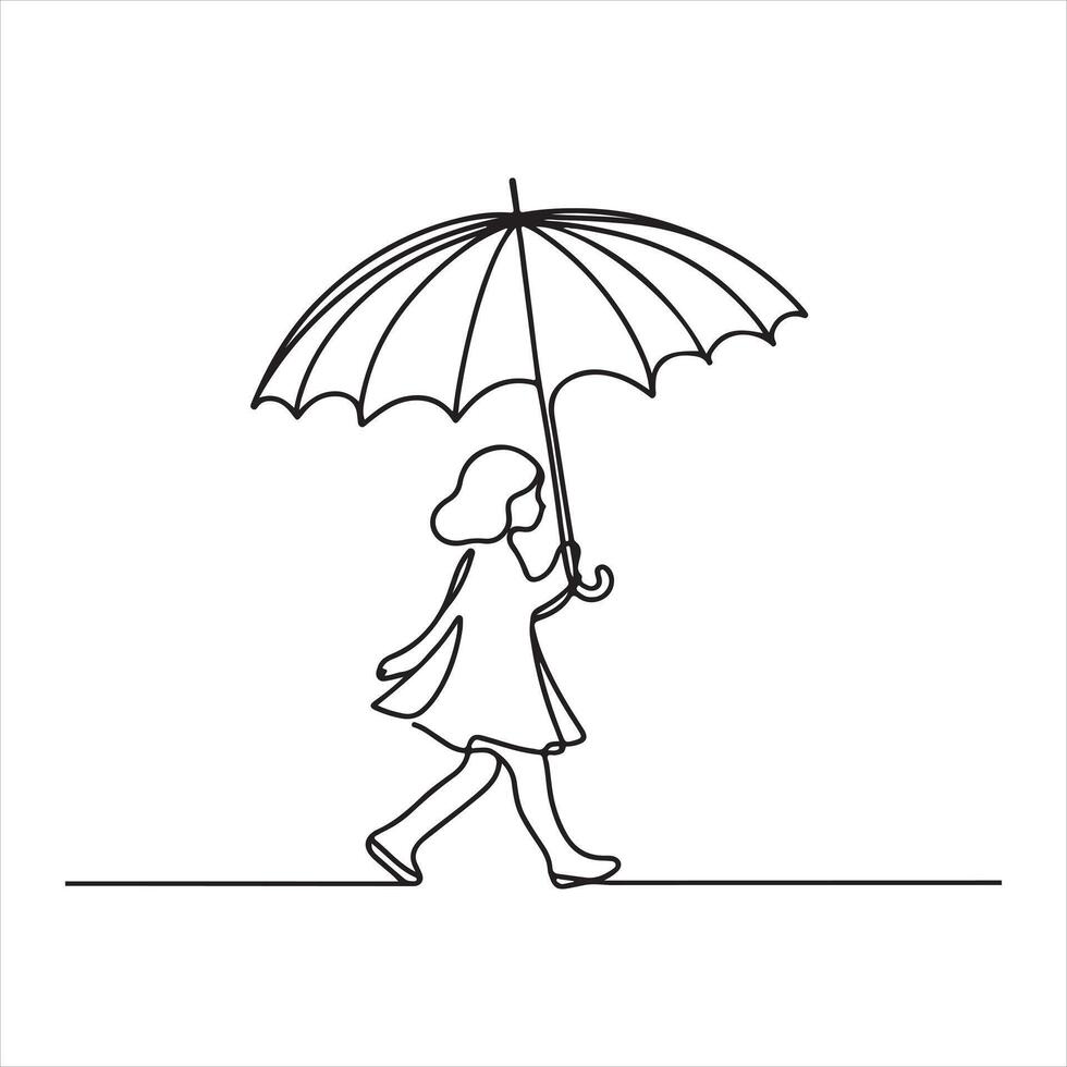 Minimal Silhouette of Kids with Umbrella Illustration vector