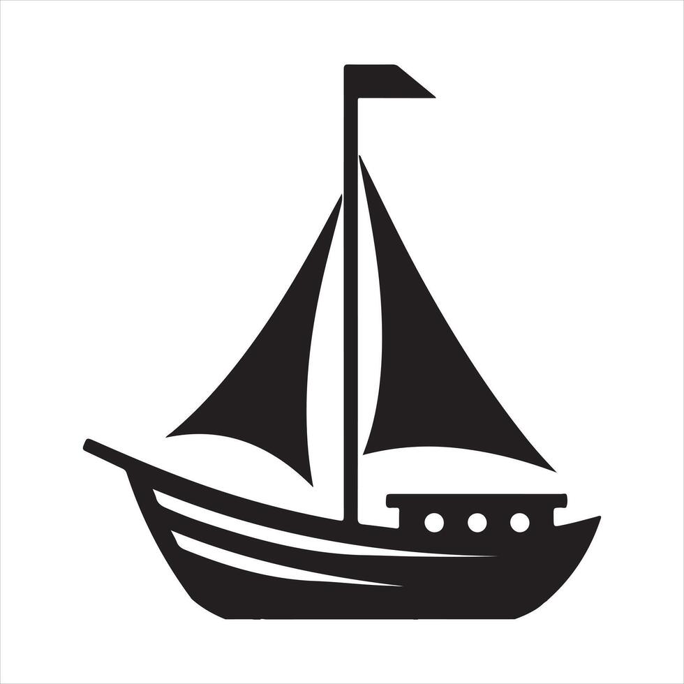 Sailing Junk Boat Silhouette Black and White Nautical Theme vector