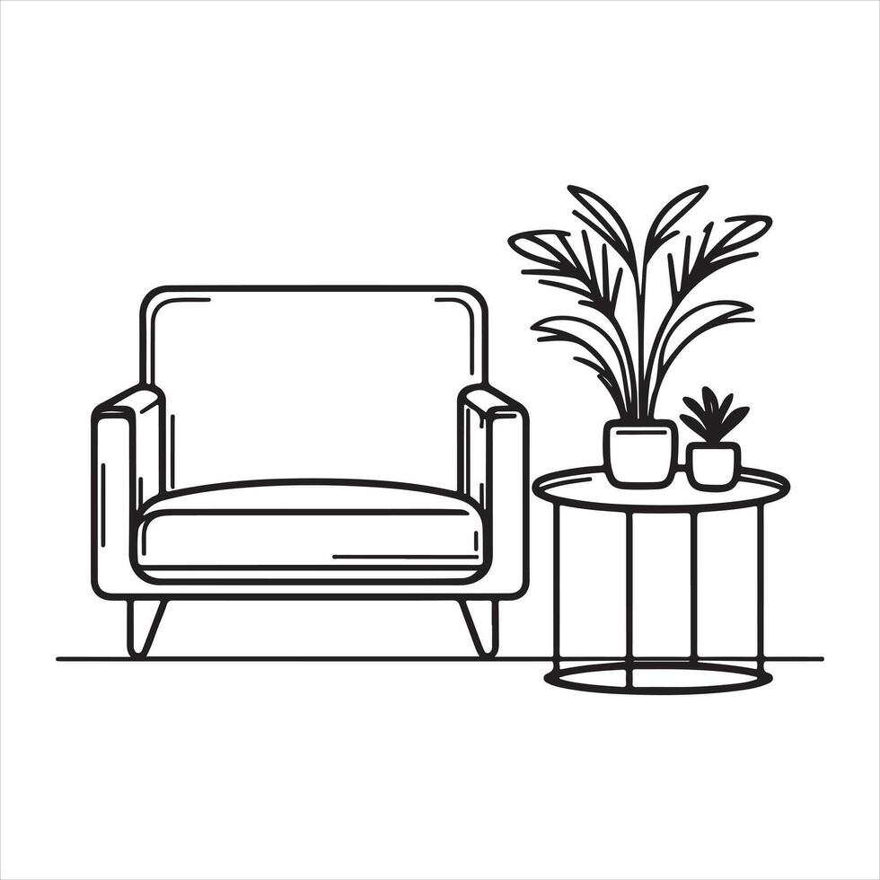 Stylish Coffee Table Silhouette One Line Home Decor Illustration vector