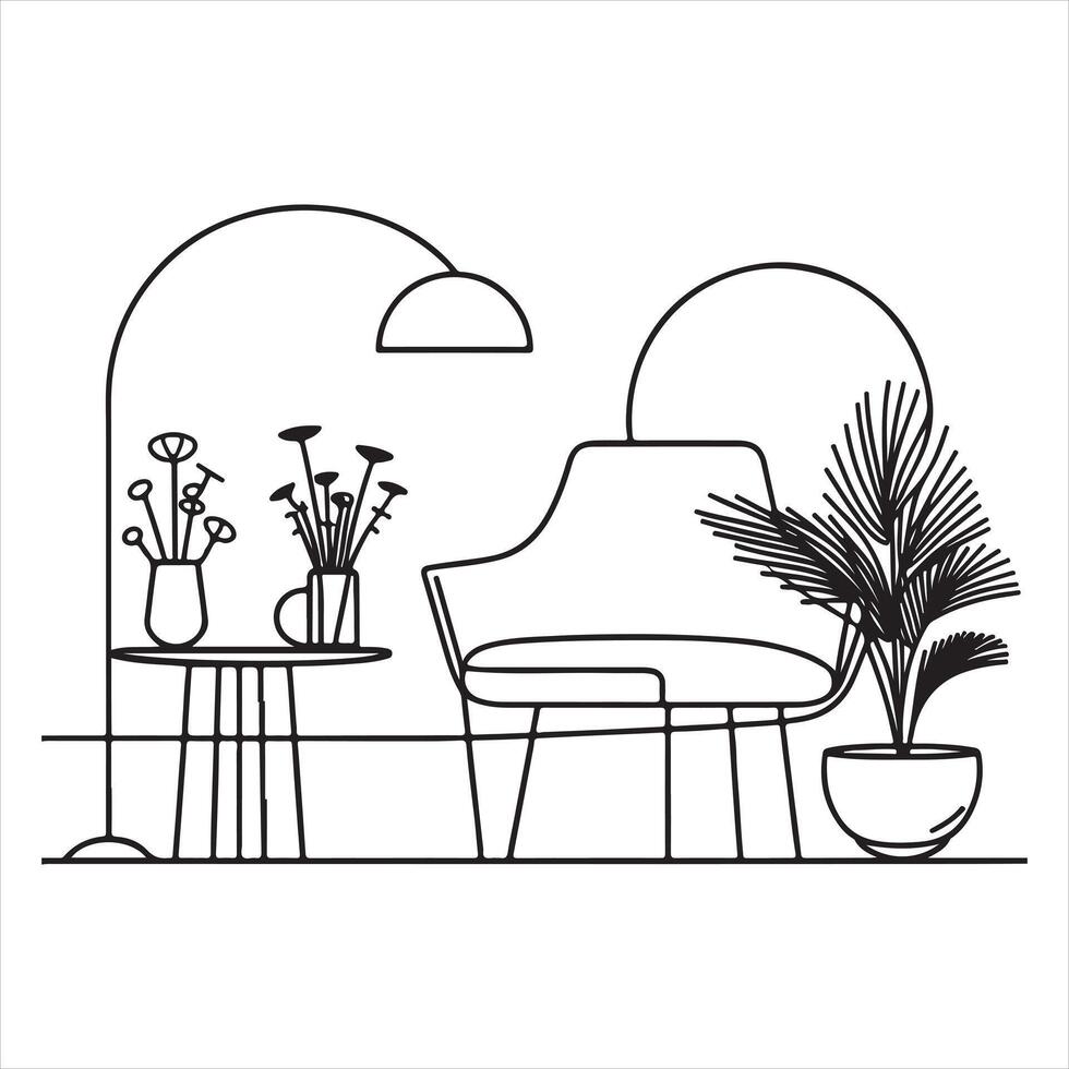 Simple Coffee Table One Line Art Living Room Decor Design vector