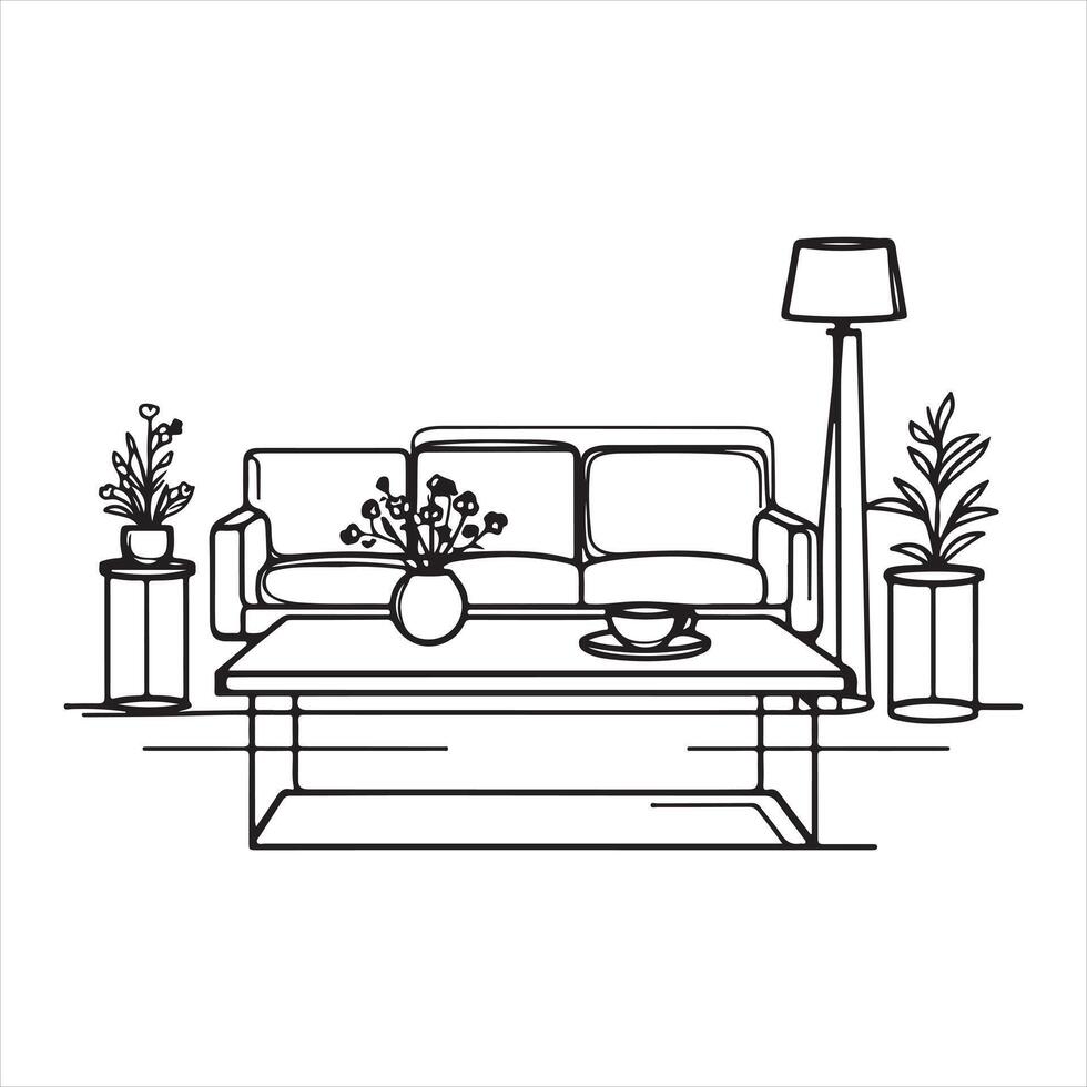 One Line Living Room Table Modern Furniture Clipart vector