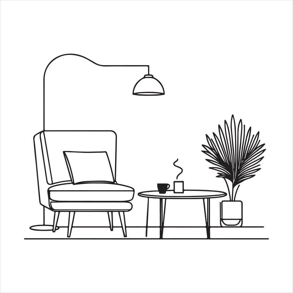 Elegant One Line Coffee Table Home Interior Element vector