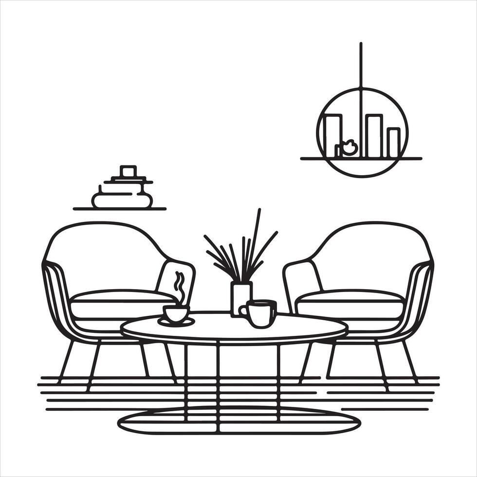 Coffee Table Line Art Minimal Home Furniture Silhouette vector