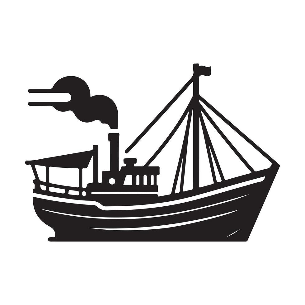 Junk boat silhouette on white background vector