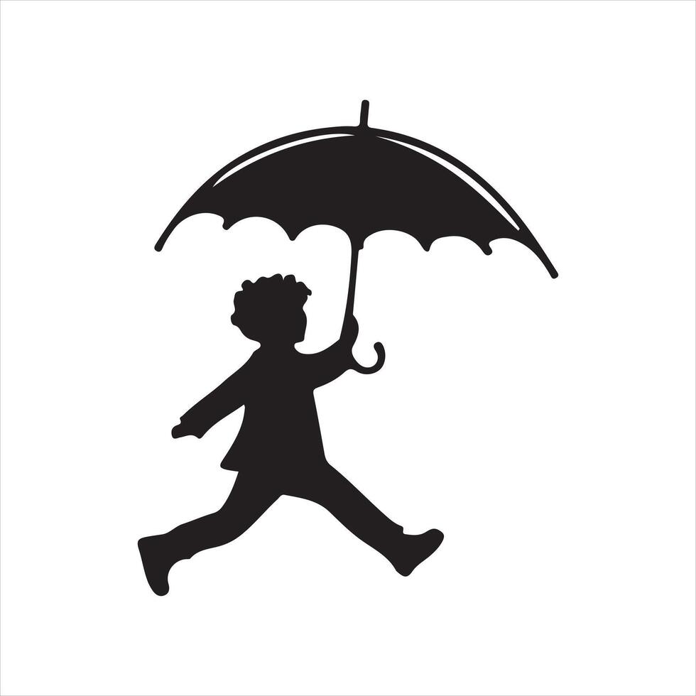 single one line Children's with Umbrella silhouette on white background vector